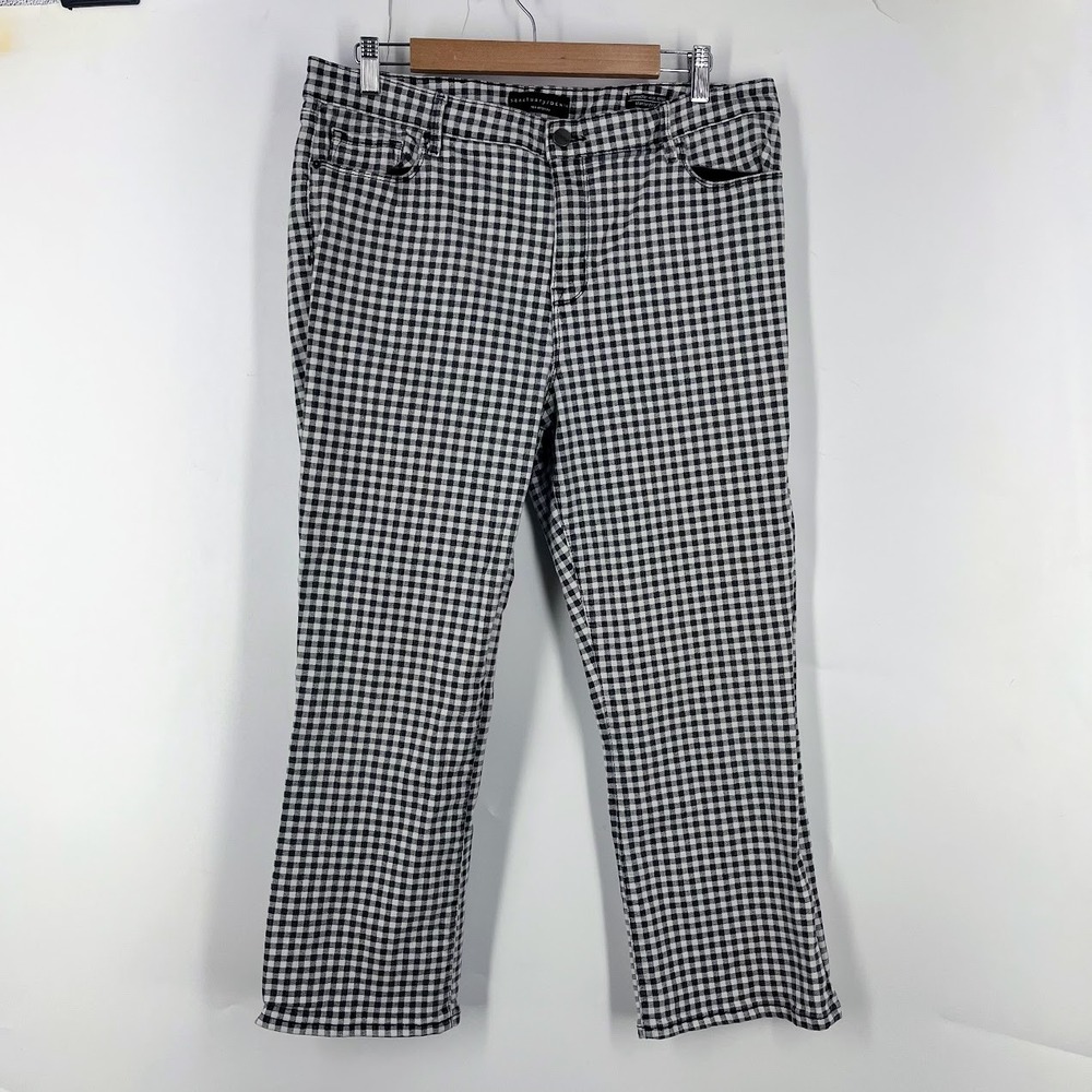 Sanctuary Denim Connector Kick Crop Gingham Checkered Pants Black White Size 33 - Picture 1 of 14